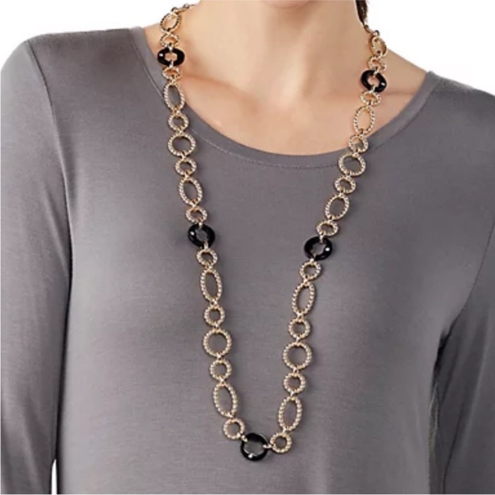 Clarion Pell Grace Kelly Oval Gold & Black Link Crystal 36”  Necklace